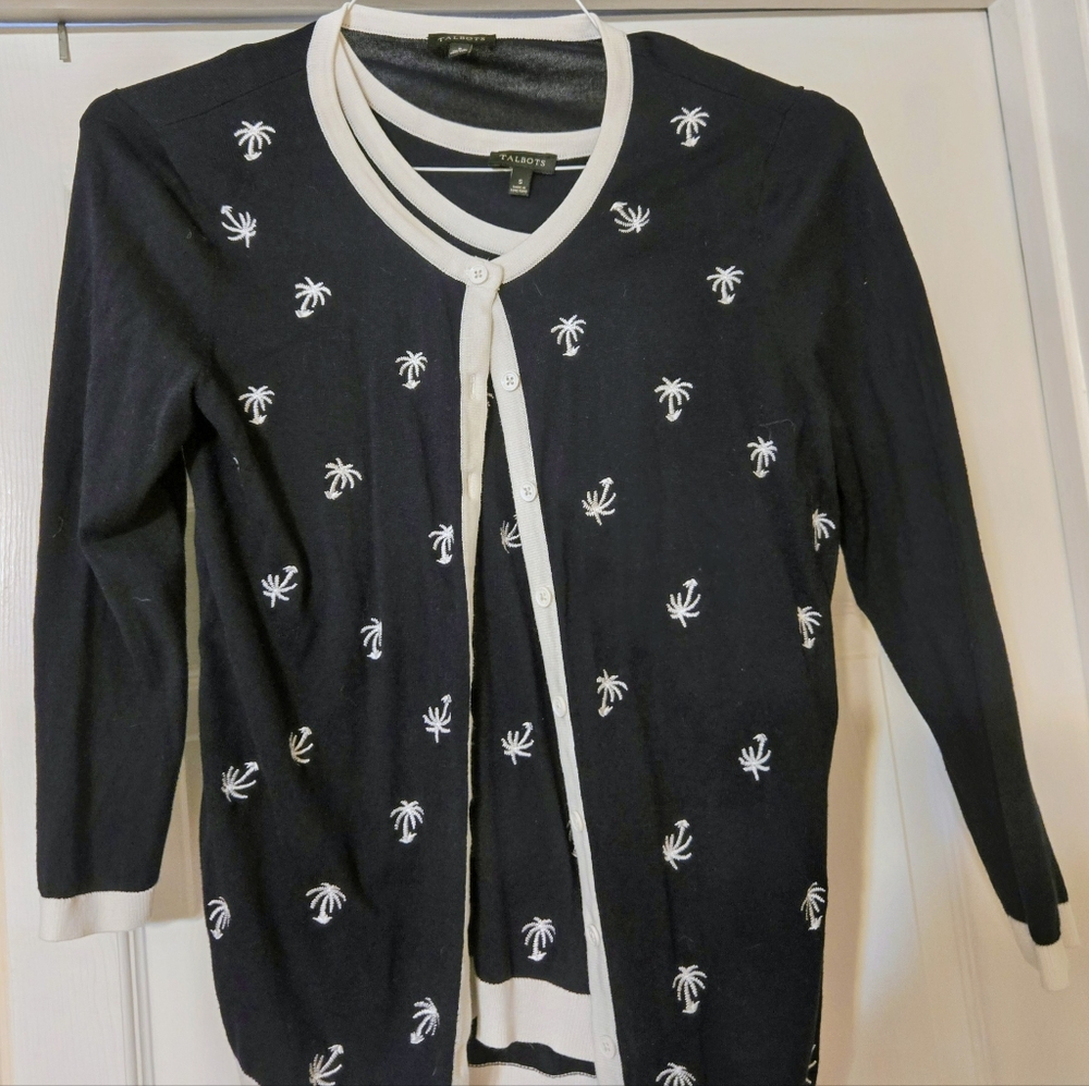 Talbots Cardigan and Shell in tossed palm tree print
